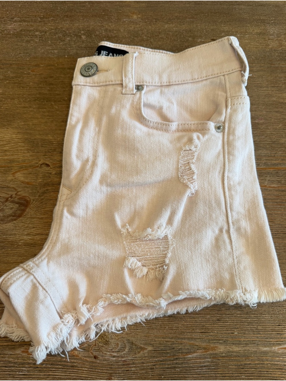 Express Light Pink Distressed Denim Shorts